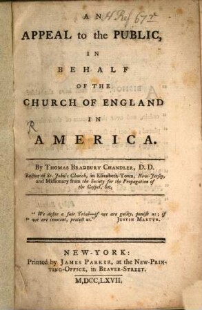 An appeal to the public in behalf of the church of England in America