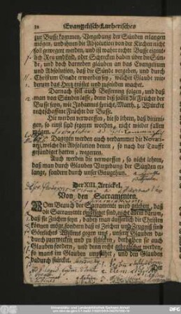 Der XIII. Artickel. Von den Sacramenten.