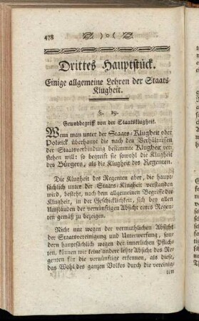 Drittes Hauptstück. Einige allgemeine Lehren der Staats-Klugheit.