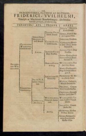 Progenitores, Paterni Ac Materni, Friederici-Wilhelmi, Principis ac Marchionis Brandenburgici, Electoratus haeredis proximi, ad abavos usq[ue]