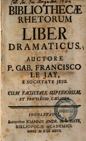 Bibliothecae Rhetorum Liber Dramaticus
