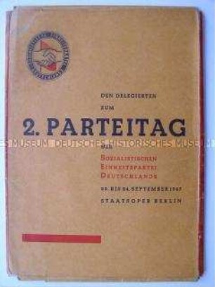 Delegiertenmappe mit Konferenzunterlagen des 2. Parteitages der SED