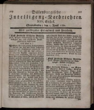 XIV. Stück. Sonnabends : den 1. April 1780.