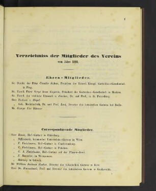 Verzeichniss der Mitglieder des Vereins vom Jahre 1850.