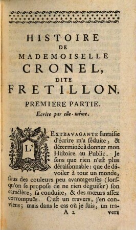 Histoire De Mademoiselle Cronel Dite Fretillon, Actrice de la Comédie de Roüen, 1