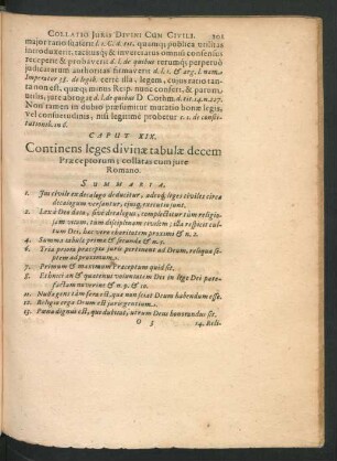Caput XIX. Continens leges divinae tabulae decem Praeceptorum; collatas cum iure Romano.