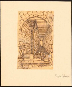 Zisterne, Merida (?): Perspektivische Innenansicht (Pause nach einem Holzstich aus: G. B. de Lagrèze, Pompèi, les catacombes. L’Alhambra. Paris: Firmin-Didot 1872, S. 419)