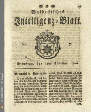 No. 7. Dienstag, den 18ten Februar 1806
