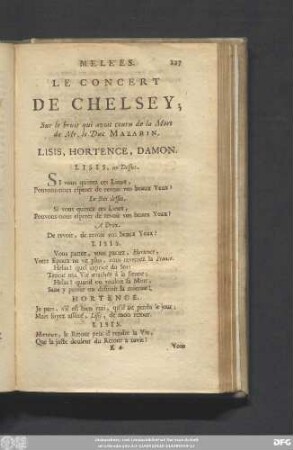Le Concert De Chelsey; Sur le bruit qui avoit couru de la Mort de Mr. le Duc Mazarin.