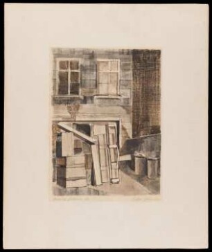 Grafik des Künstlers Lothar Lehmann, Titel: Hinterhof Gitschiner Str.