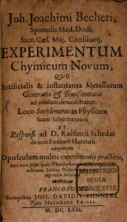Experimentum Chymicum novum