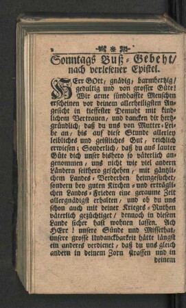 Sonntags Buß - Gebeht / nach verlesener Epistel.