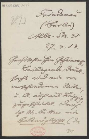 Brief an Ludwig Strecker  : 27.03.1913