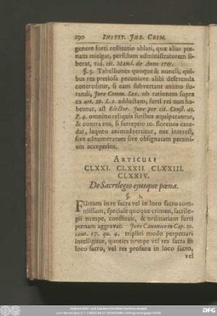 Articuli CLXXI. CLXXII. CLXXIII. CLXXIV. De Sacrilegio eiusque poena.