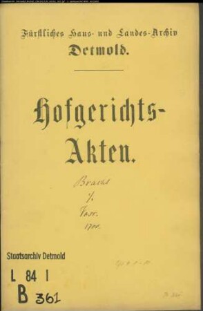 Bracht, Hermann Adolf Landvogt gegen Voss in Greste - Schuldforderung