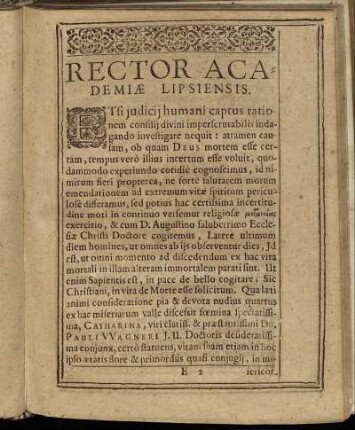 Rector Academiæ Lipsiensis.