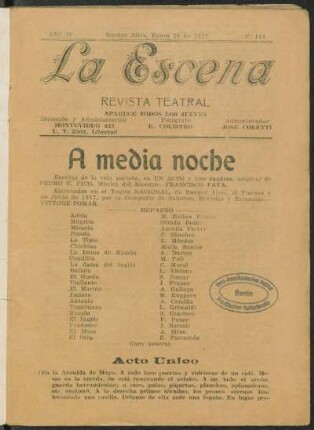A media noche : escenas de la vida porteña, en un acto y tres cuadros alta de pan