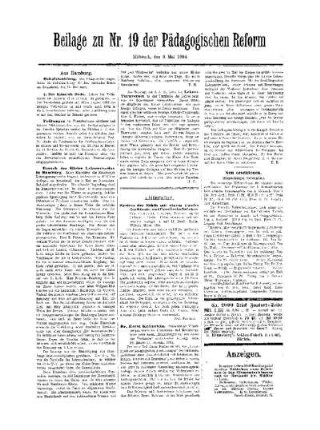 Anzeigen : Beilage zu Nr. 19 der Pädagogischen Reform