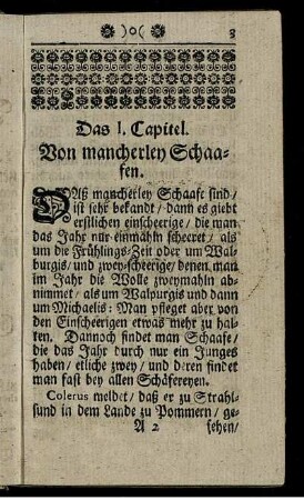Das I. Capitel. Von mancherley Schaafen. - Das XX. Capitel. Wie der Lämmer- Stall seyn solle.