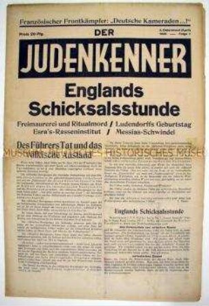 Völkisch-antisemitische Wochenzeitung "Der Judenkenner" u.a. mit der Satzung des Weltbundes der Völkischen