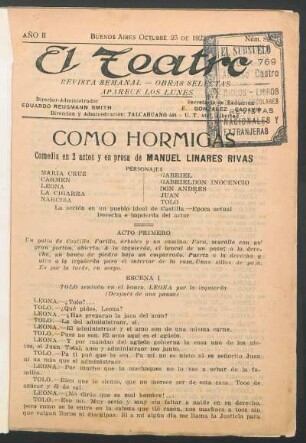 1922008200: Como hormigas : comedia en 2 actos y en prosa
