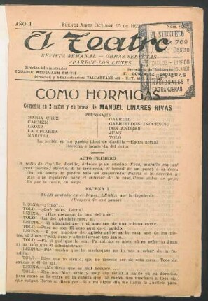 1922008200: Como hormigas : comedia en 2 actos y en prosa