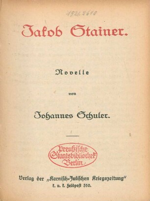 Jakob Stainer : Novelle
