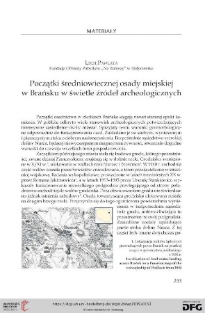 Początki średniowiecznej osady miejskiej w Brańsku w świetle źródeł archeologicznych