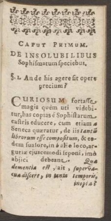 Caput Primum. De Insolubilibus Sophismatum speciebus.