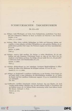 Schmucksachen, Taschenuhren (Nr. 434-468)