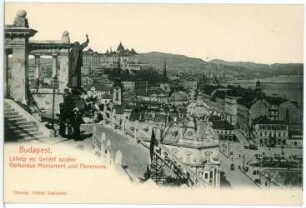 Budapest. Gerhardus-Monument und Panorama gegen Burgpalast