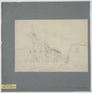 Ansicht des Rathauses in Turnov, Bleistiftzeichnung, 1843 : Rathaus zu Turnau / [Richard Steche]. - [S.l.] , [18]43. - 1 Ansicht : Bleistiftzeichng. ; 27 x 19 cm
