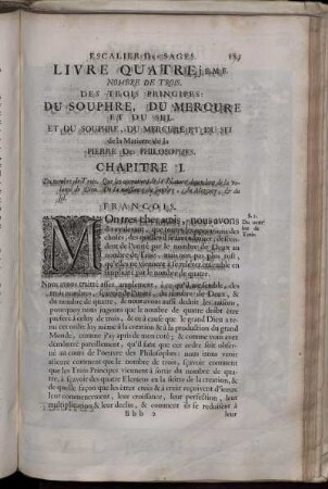 Livre Quatrieme. Nombre De Trois. Des Trois Principes: Du Souphre, Du Mercure Et Du Sel. ...