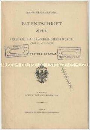 Patentschrift eines Giftstreu-Apparates, Patent-Nr. 5656