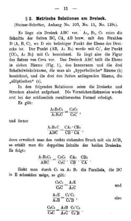 § 2. Metrische Relationen am Dreieck.