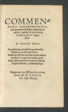 Commentarii Interpretationum Argumenti Thebaidos Fabularum Sophoclis ...