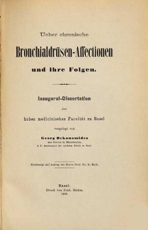 Ueber chronische Bronchialdrüsen-Affectionen und ihre Folgen : Inaug.-Diss.