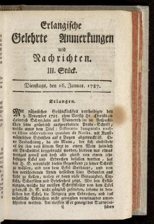 III. Stück. Dienstags, den 16. Januar. 1787.