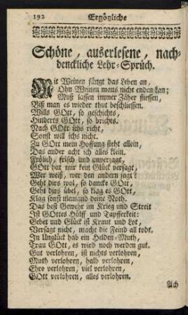 Schöne, auserlesene, nachdenkliche Lehr-Sprüch