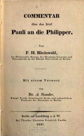 Commentar über den Brief Pauli an die Philipper