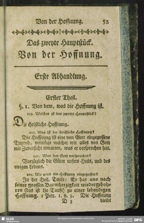 Das zweyte Hauptstück. Von der Hoffnung