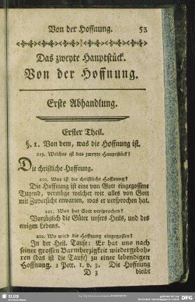 Das zweyte Hauptstück. Von der Hoffnung
