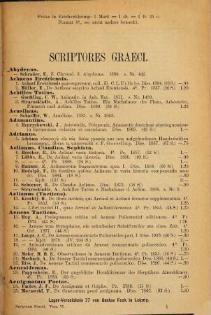 Lager-Verzeichnis ..., 77. Scriptores graeci, Catalogus dissertationum philolog.-classicarum ; particula I.