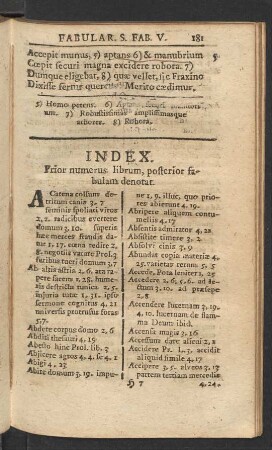 Index. Prior numerus librum, posterior fabulam denotat