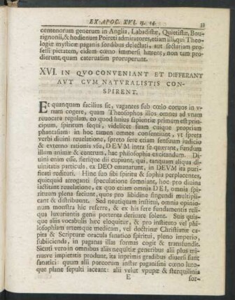 XVI. In Quo Conveniant Et Differant Aut Cum Naturalistis Conspirent
