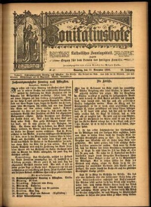 Erste Ausgabe vom Sonntag, den 22. November 1896.