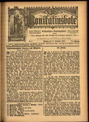 Erste Ausgabe vom Sonntag, den 22. November 1896.