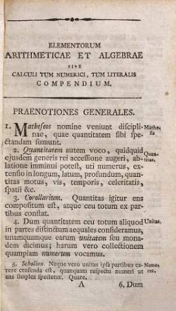 Elementorum Arithmeticae et Algebrae sive Calculi, tum numerici tum literalis Compendium