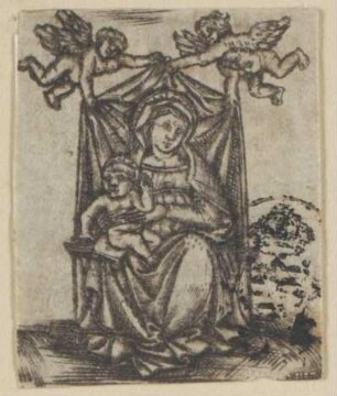 Thronende Maria mit dem Kind mit zwei Engeln