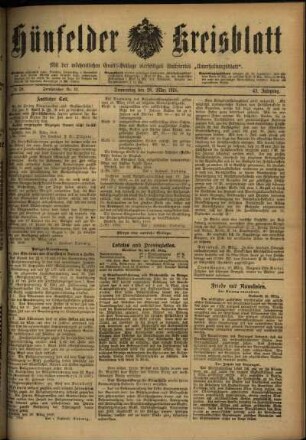 Erste Ausgabe vom Donnerstag, den 28. März 1918.